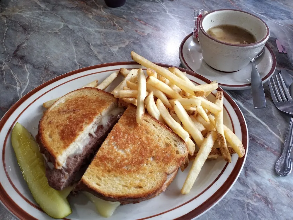 Patty Melt Sandwich and Pepper Pot Soup